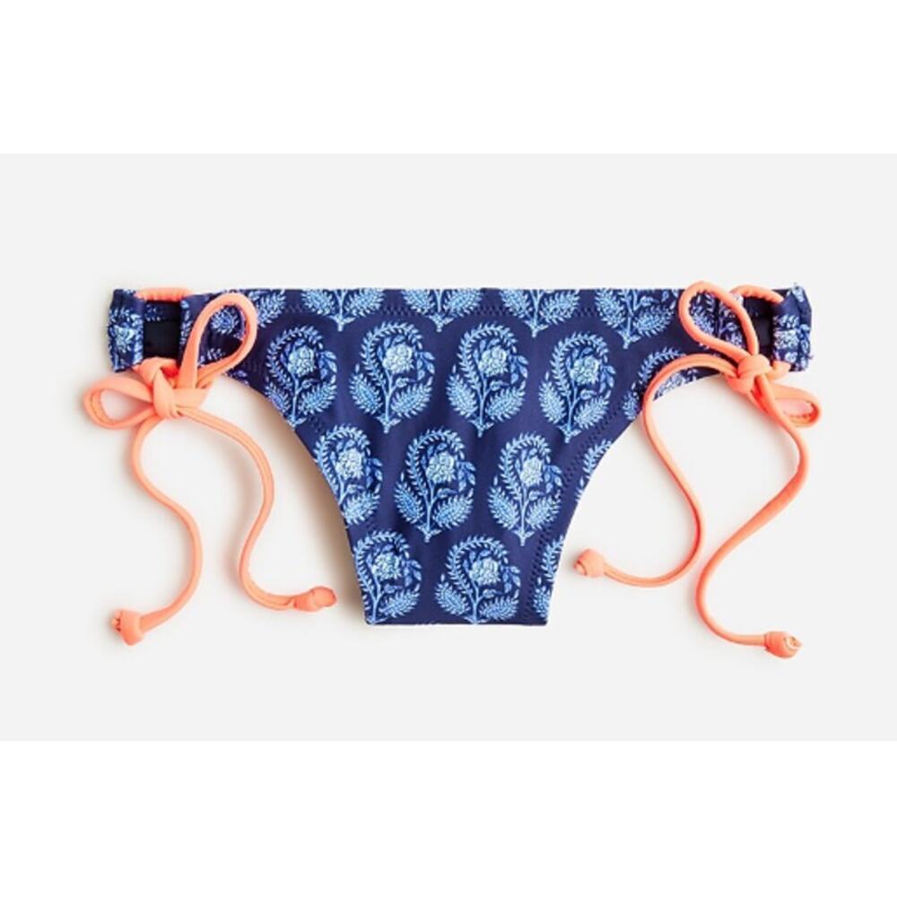 J.Crew Navy Bouquet Block Print String Bikini Bottom With Side Ties Size XXL
